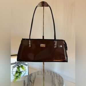 Beijo Classic Shoulder Bag Patent Leather Shiny Chocolate Brown and Black